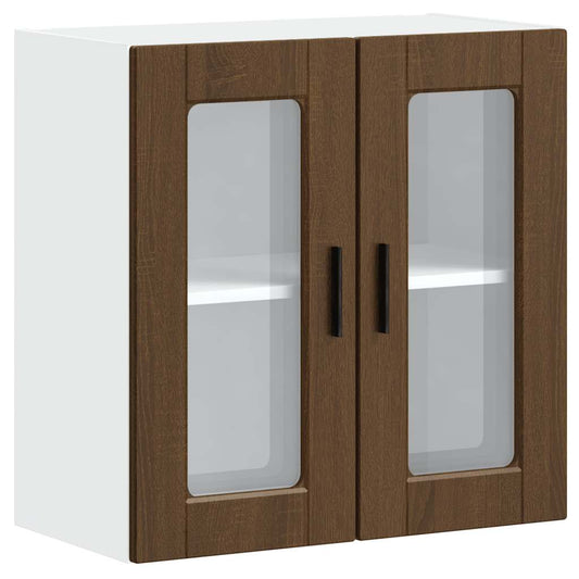 Kitchen Wall Cabinet with Glass Door "Porto" Brown Oak