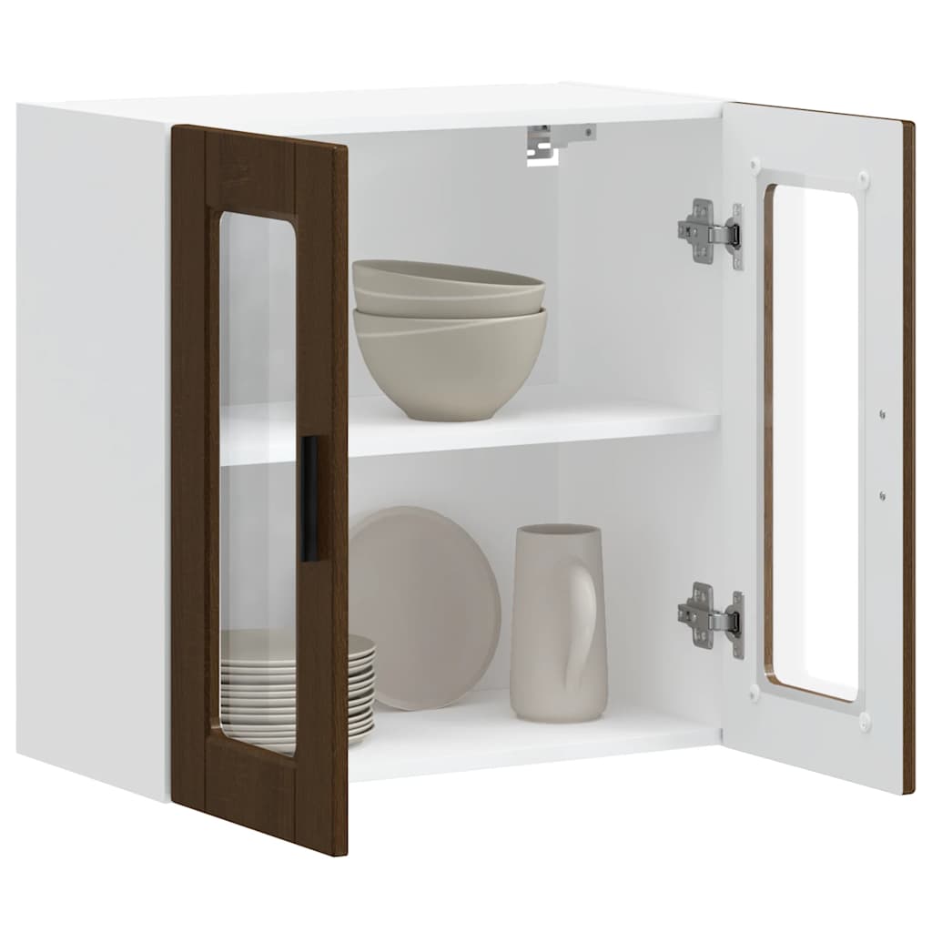 Kitchen Wall Cabinet with Glass Door Porto Brown Oak