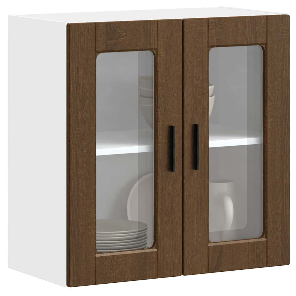 Kitchen Wall Cabinet with Glass Door Porto Brown Oak
