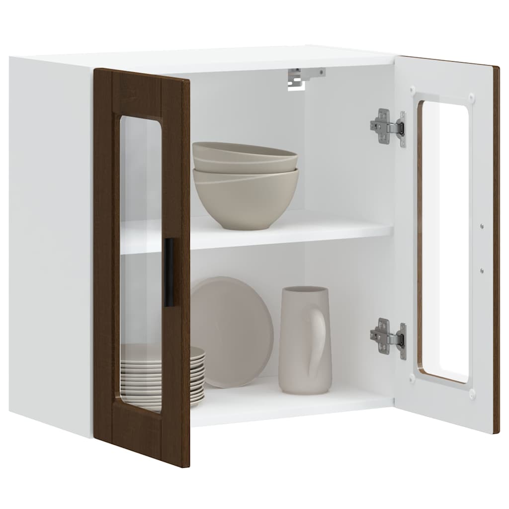 Kitchen Wall Cabinet with Glass Door Porto Brown Oak