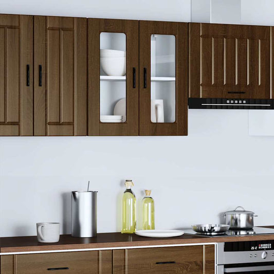 Kitchen Wall Cabinet with Glass Door "Porto" Brown Oak