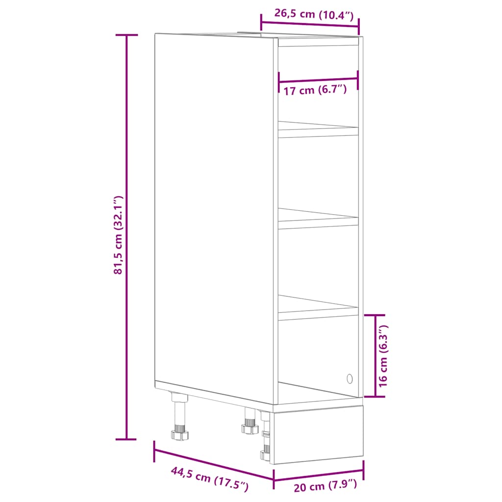 Bottom Cabinet Riga Old Wood 20x44.5x81.5 cm Engineered Wood