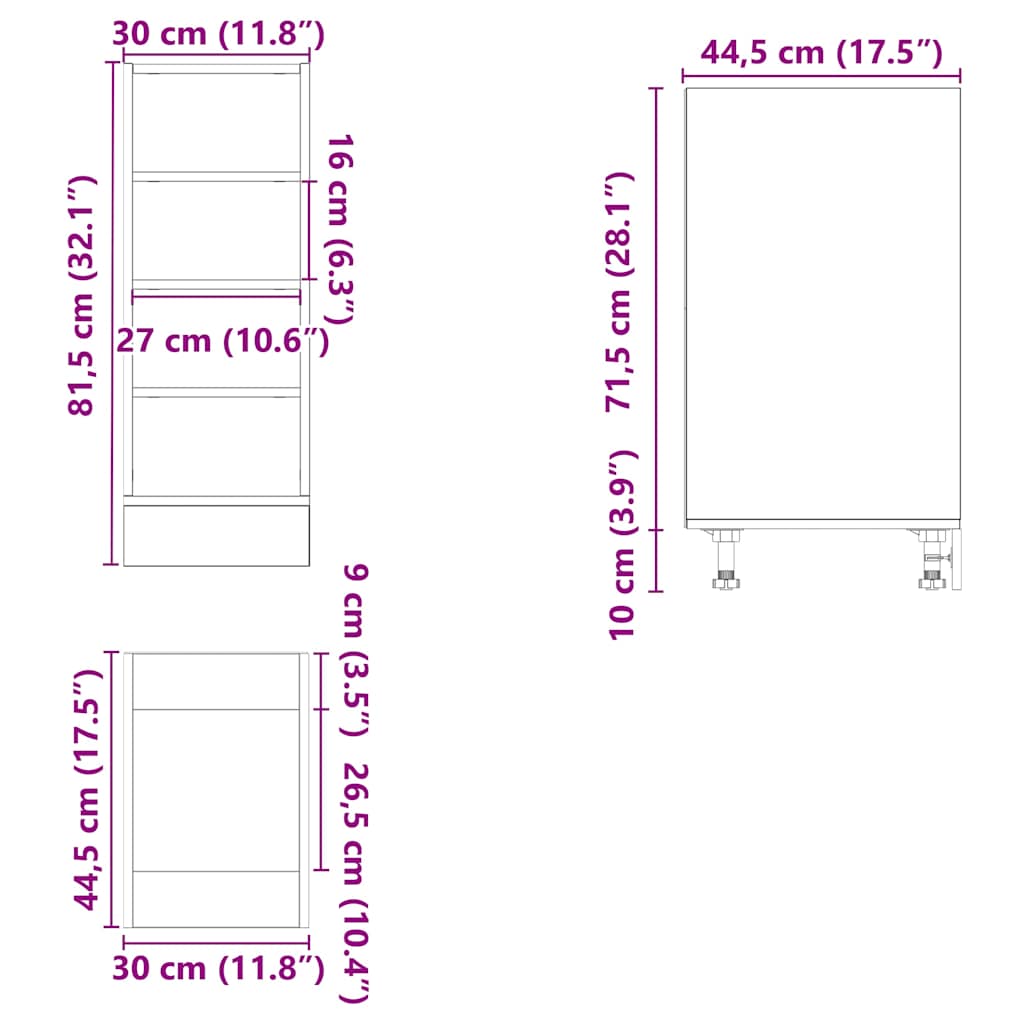 Bottom Cabinet "Riga" Smoked Oak 30x44,5x81,5 cm Engineered Wood