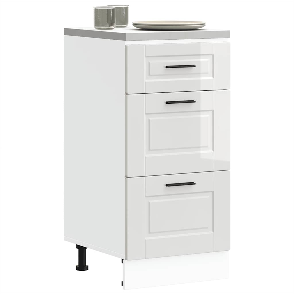 Kitchen Base Cabinet "Porto" High Gloss White Engineered Wood