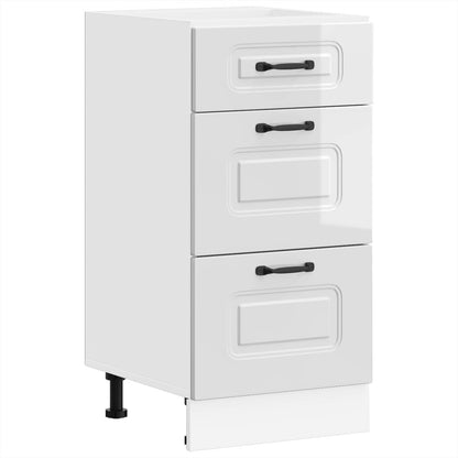 Kitchen Base Cabinet "Kalmar" High Gloss White Engineered Wood