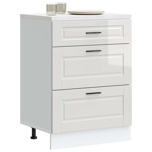 Kitchen Base Cabinet "Porto" High Gloss White Engineered Wood