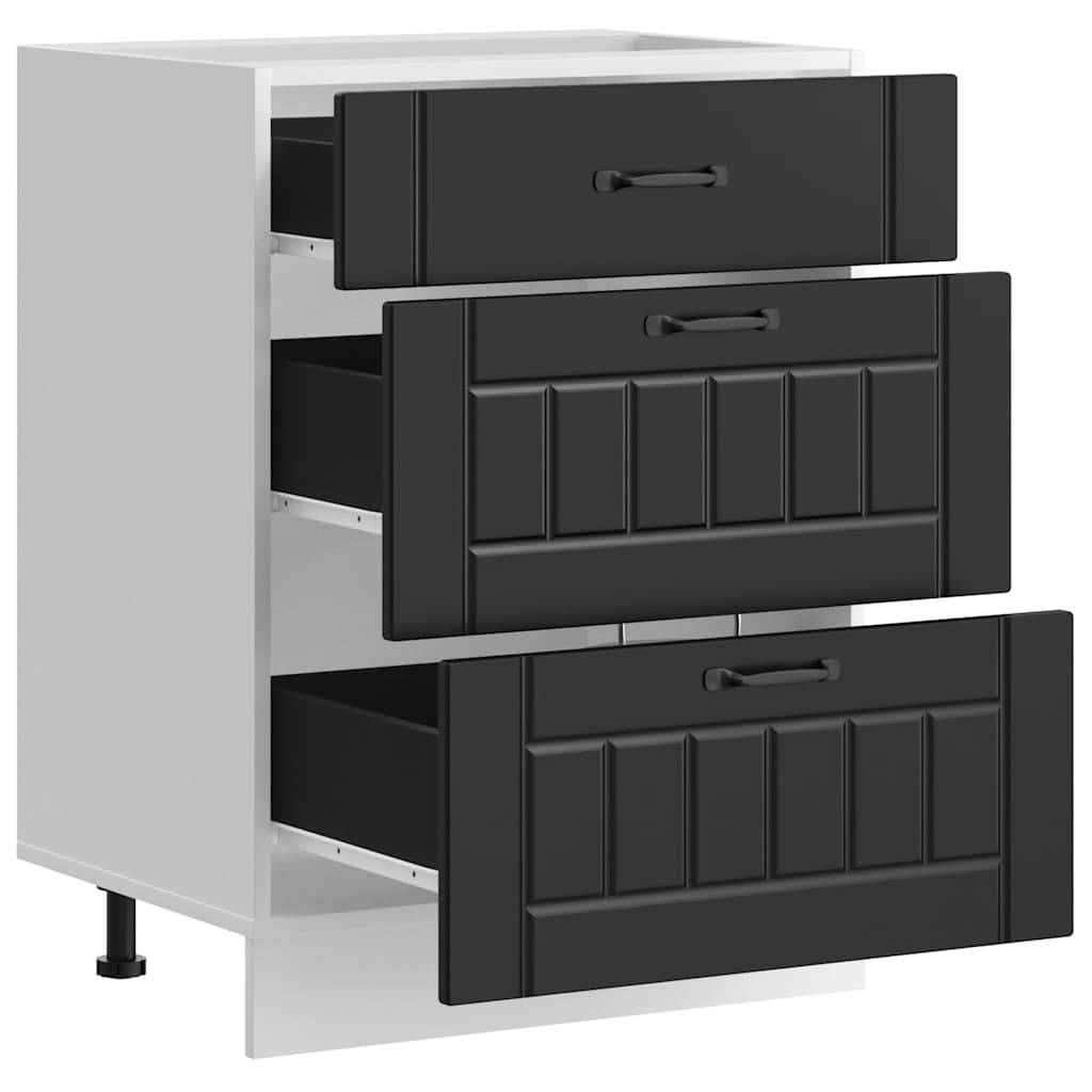 Kitchen Base Cabinet "Lucca" Black Engineered Wood