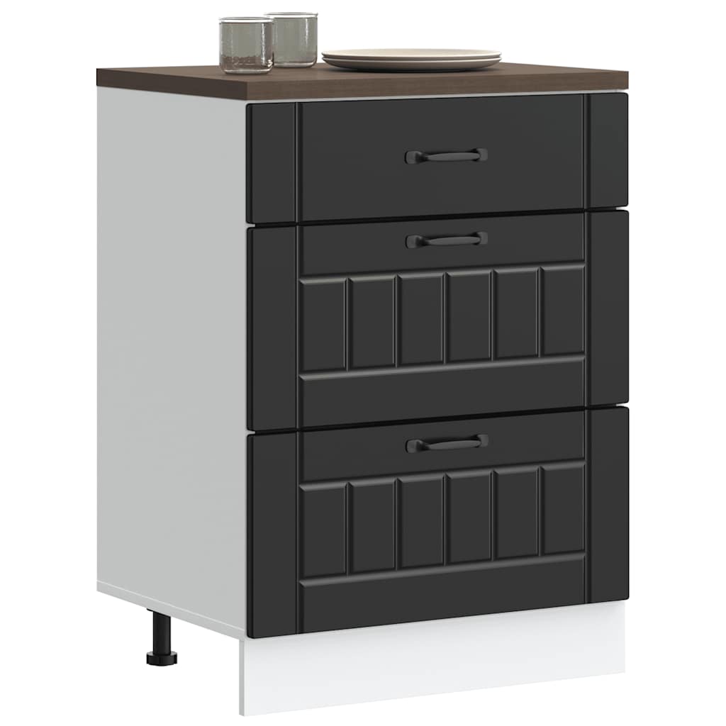 Kitchen Base Cabinet "Lucca" Black Engineered Wood