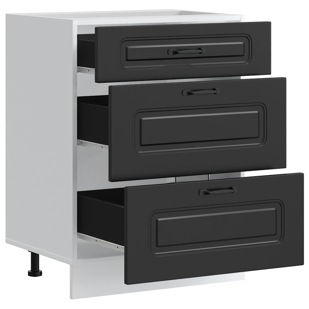 Kitchen Base Cabinet "Kalmar" Black Engineered Wood