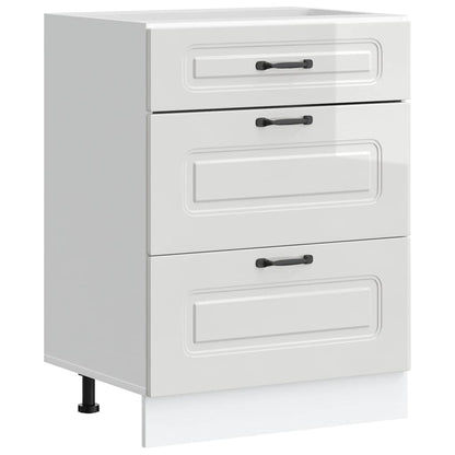 Kitchen Base Cabinet "Kalmar" High Gloss White Engineered Wood