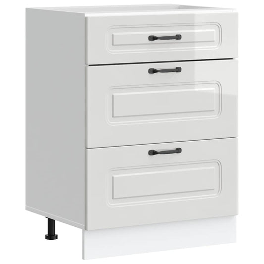 Kitchen Base Cabinet "Kalmar" High Gloss White Engineered Wood