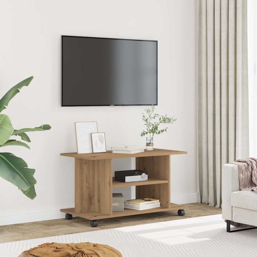 TV Cabinet with Castors Artisan Oak 80x40x45 cm Engineered Wood