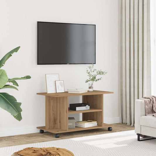 TV Cabinet with Castors Artisan Oak 80x40x45 cm Engineered Wood