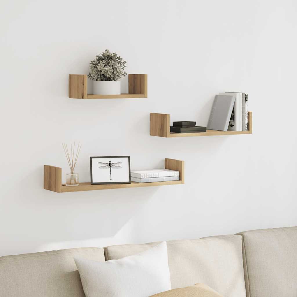 Wall Shelves 3 pcs Artisan Oak Engineered Wood
