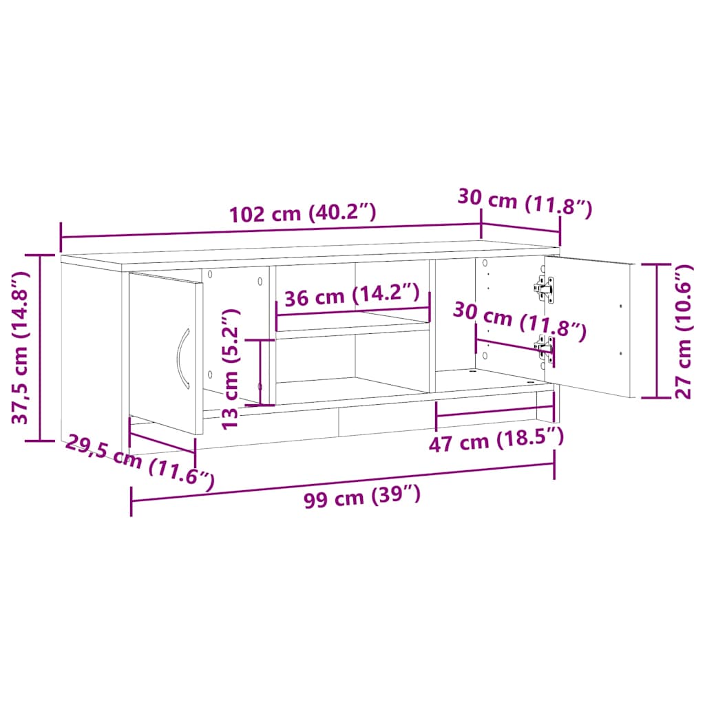 TV Cabinet Old Wood 102x30x37,5 cm Engineered Wood