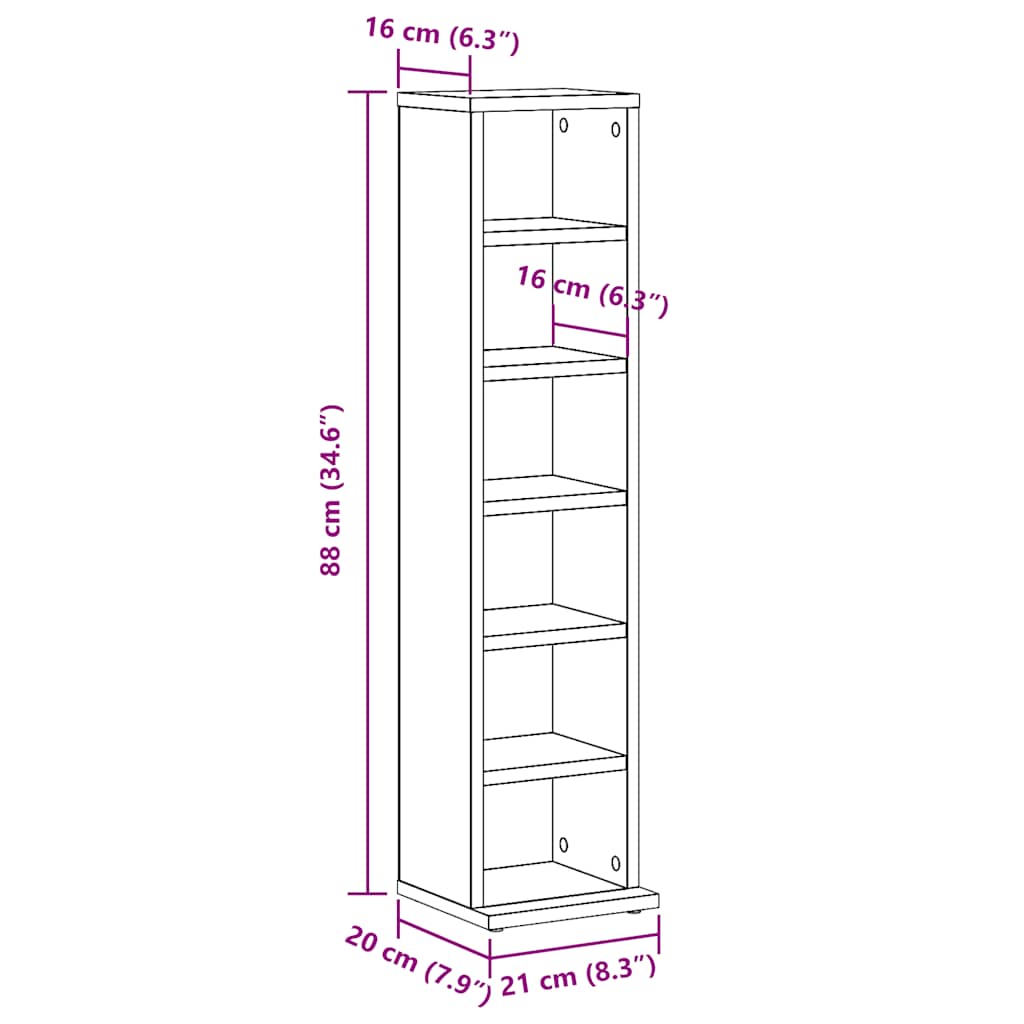 CD Cabinet Old Wood 21x20x88 cm Engineered Wood