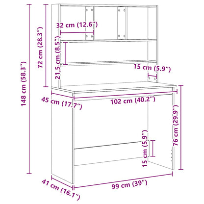 Desk with Shelves Artisan Oak 102x45x148 cm Engineered Wood