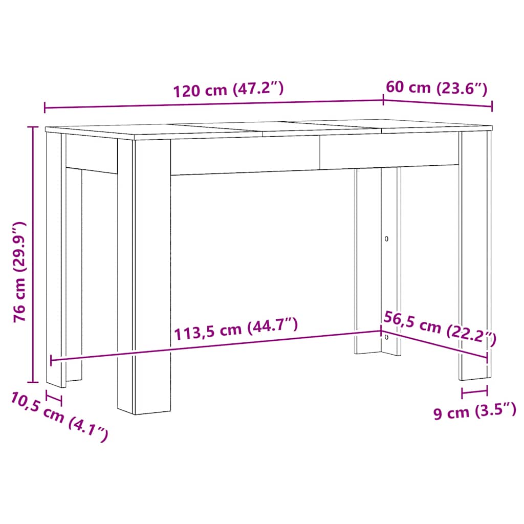 Dining Table Artisan Oak 120x60x76 cm Engineered Wood