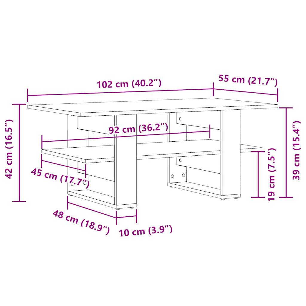 Coffee Table Old Wood 102x55x42 cm Engineered Wood