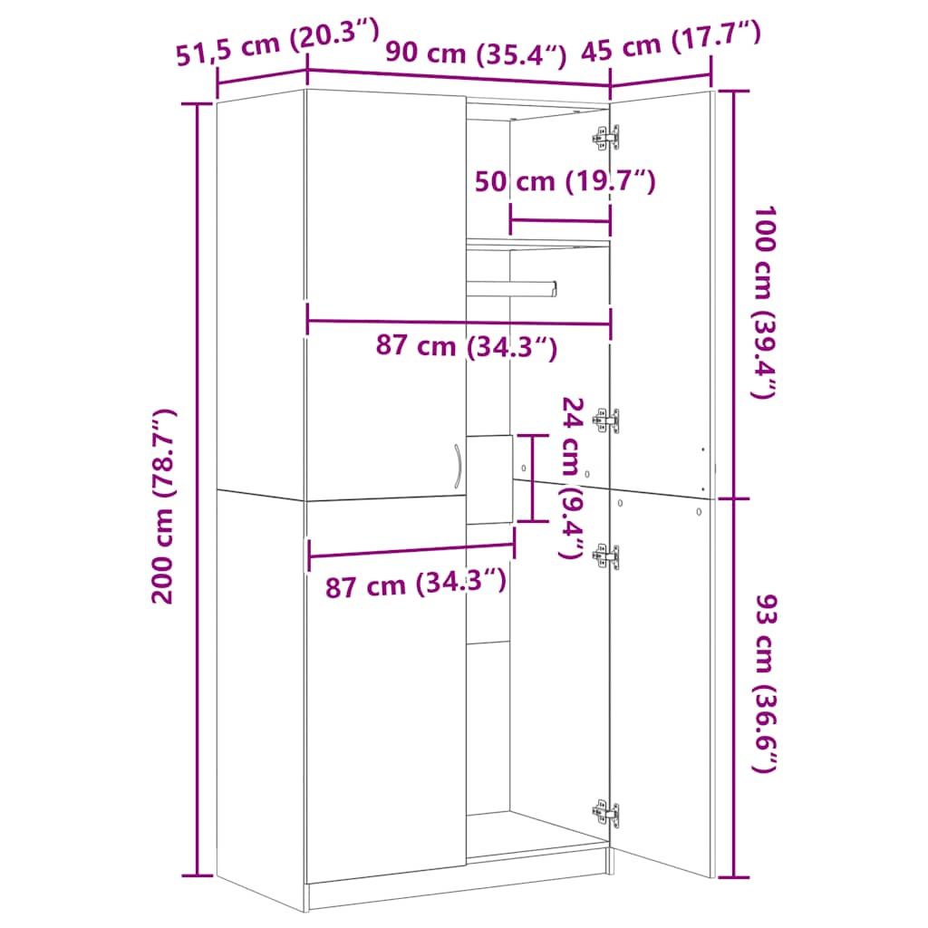 Wardrobe Old Wood 90x52x200 cm Engineered Wood