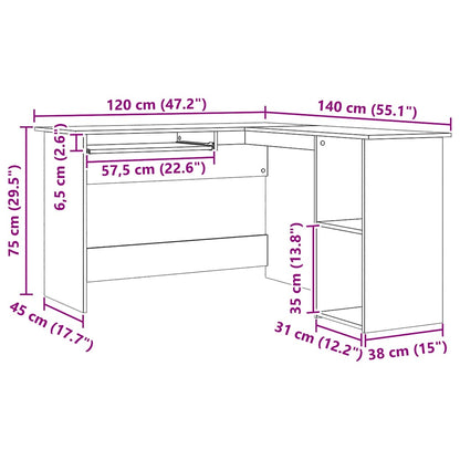 Corner Desk Artisan Oak 120x140x75 cm Engineered Wood