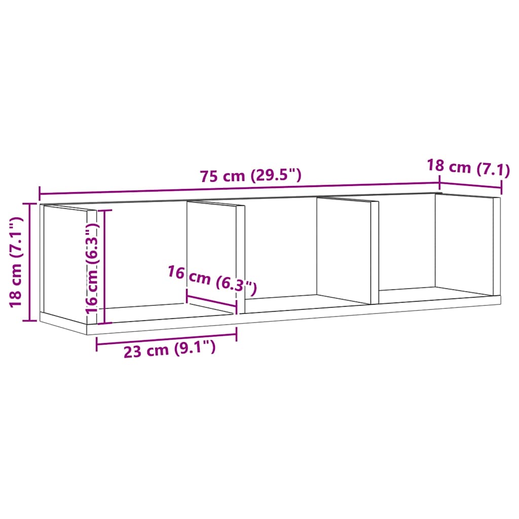 CD Wall Shelf Artisan Oak 75x18x18 cm Engineered Wood