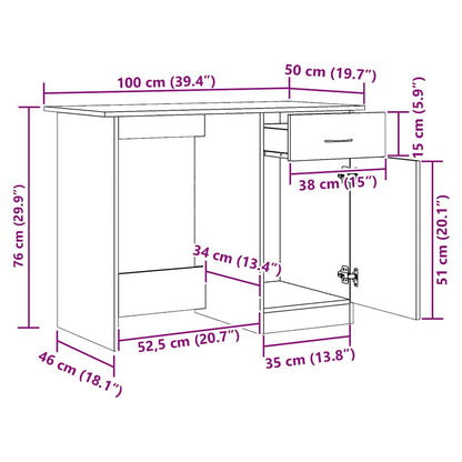 Desk Artisan Oak 100x50x76 cm Engineered Wood