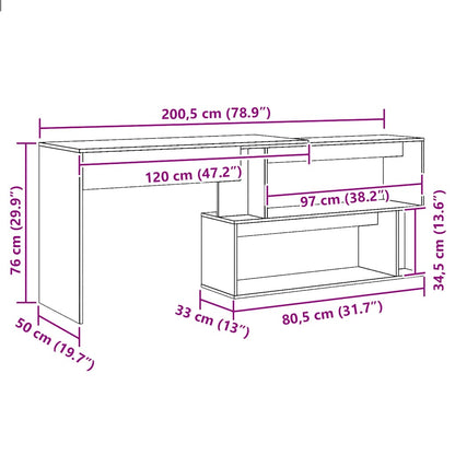 Corner Desk Artisan Oak 200.5x50x76 cm Engineered Wood