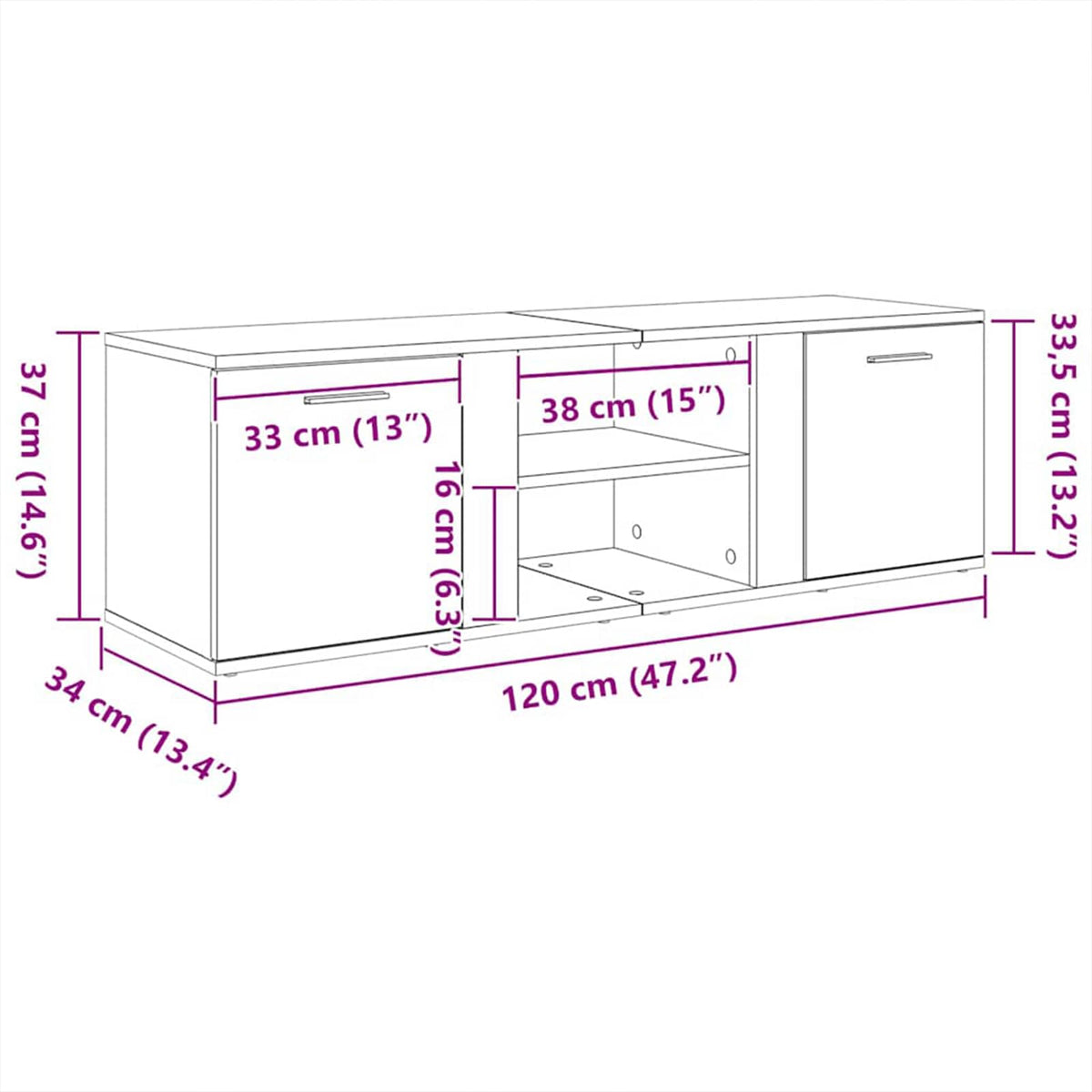 TV Cabinet Artisan Oak 120x34x37 cm Engineered Wood