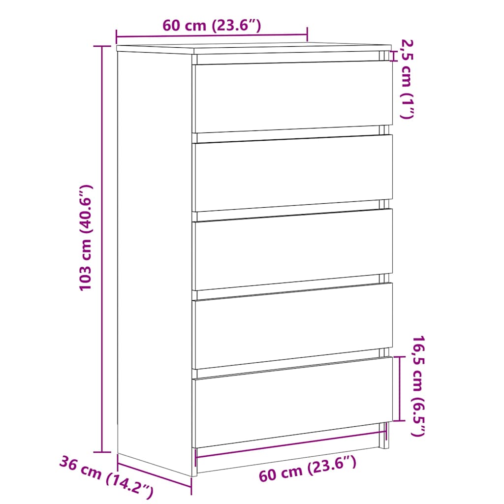 Drawer Cabinet Old Wood 60x36x103 cm Engineered Wood