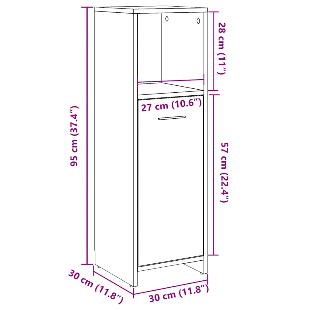Bathroom Cabinet Old Wood 30x30x95 cm Engineered Wood