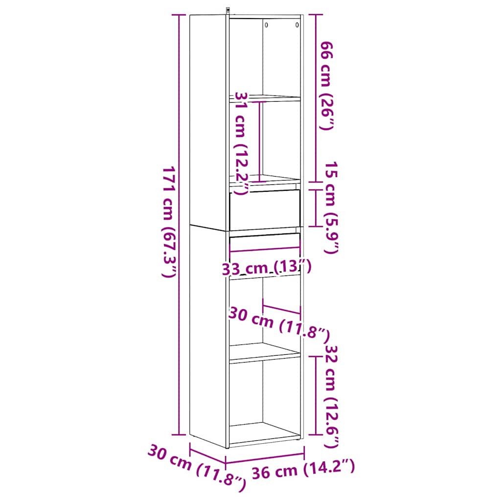 Book Cabinet Old Wood 36x30x171 cm Engineered Wood
