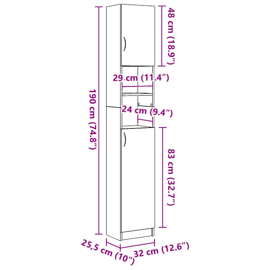 Bathroom Cabinet Old Wood 32x25,5x190 cm Engineered Wood