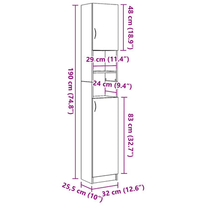 Bathroom Cabinet Old Wood 32x25,5x190 cm Engineered Wood