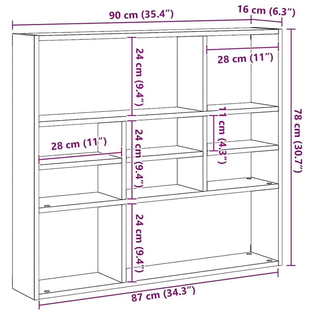 Wall Shelf Old Wood 90x16x78 cm Engineered Wood
