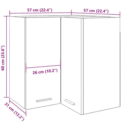 Hanging Corner Cabinet Lyon Old Wood 57x57x60 cm Engineered Wood