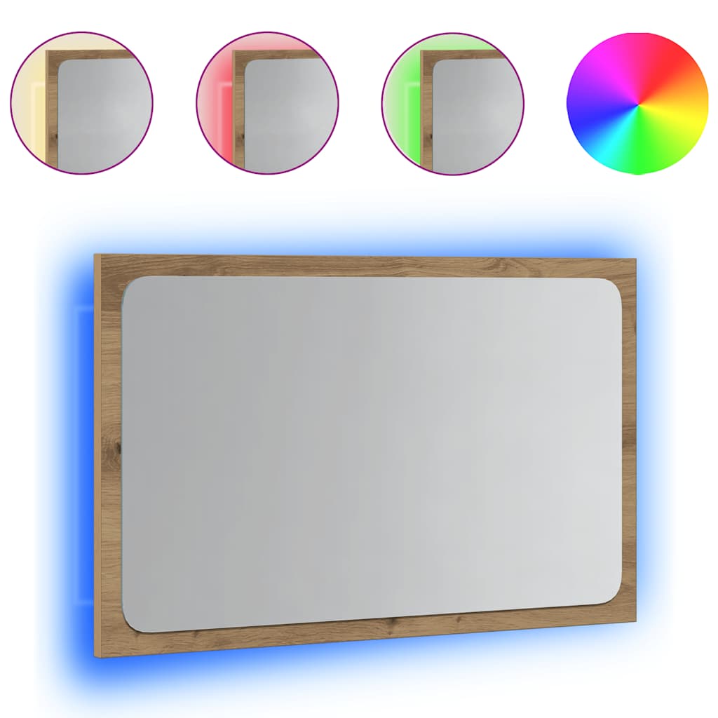 Bathroom Mirror with LED Light Artisan Oak 60x8.5x38 cm