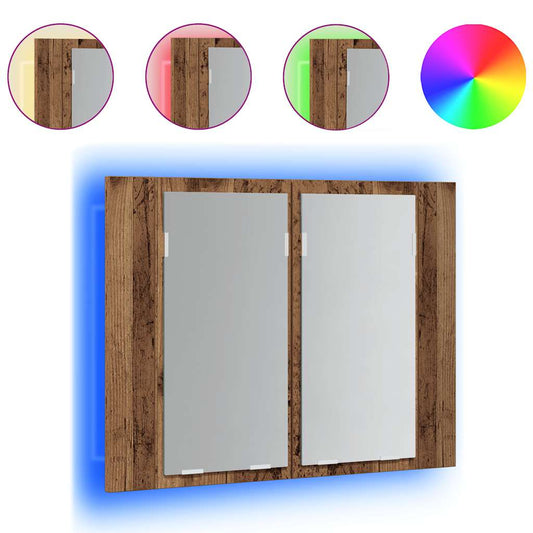 LED Mirror Cabinet Old Wood 60x12x45 cm Engineered Wood