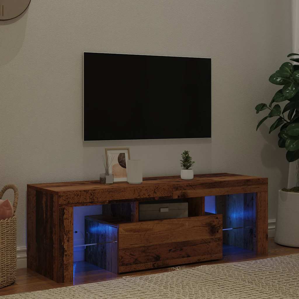 TV Cabinet with LED Lights Old Wood 120x36,5x40 cm Engineered Wood