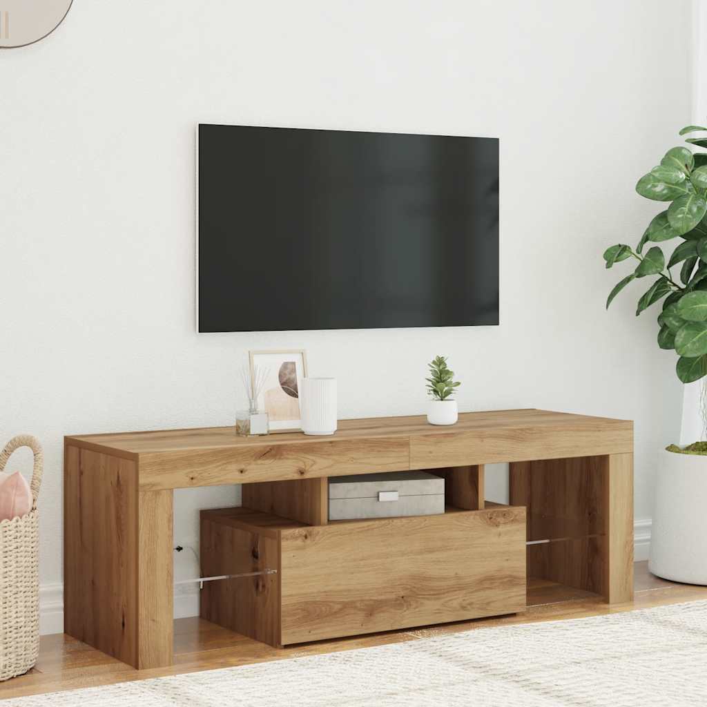 TV Cabinet with LED Lights Artisan Oak 120x36.5x40 cm Engineered Wood