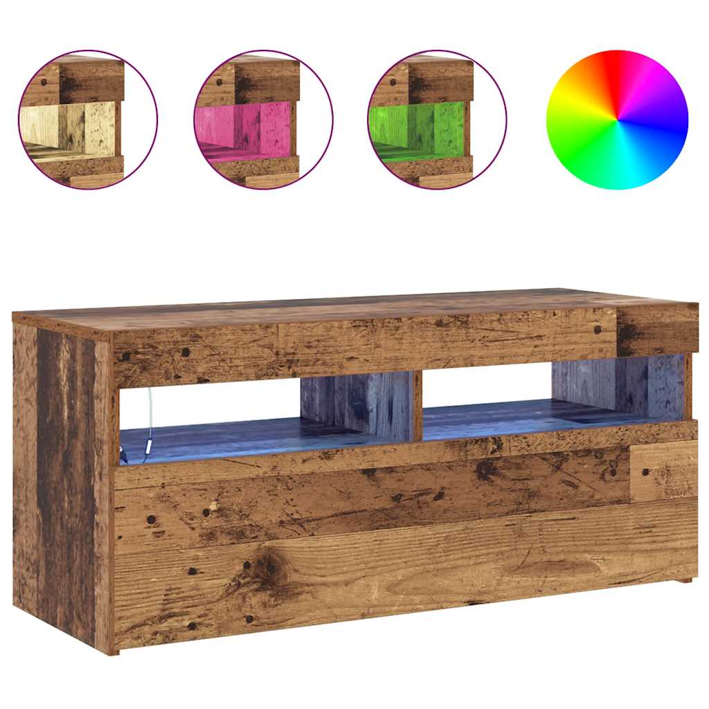 TV Cabinet with LED Lights Old Wood 90x35x40 cm Engineered Wood