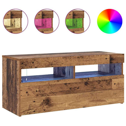 TV Cabinet with LED Lights Old Wood 90x35x40 cm Engineered Wood