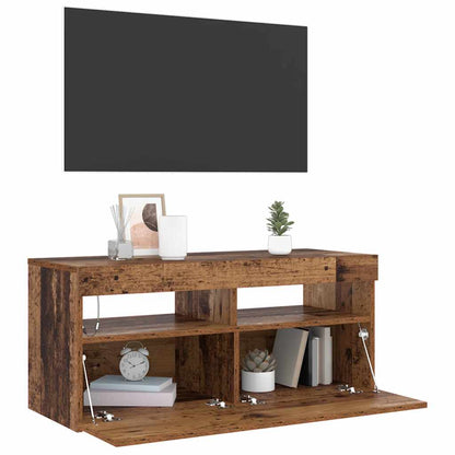 TV Cabinet with LED Lights Old Wood 90x35x40 cm Engineered Wood