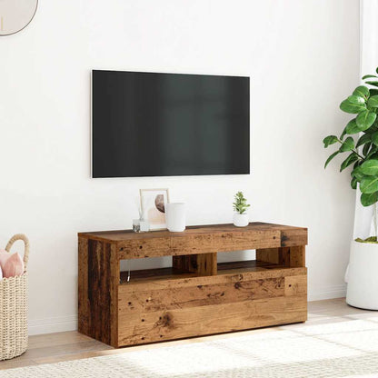 TV Cabinet with LED Lights Old Wood 90x35x40 cm Engineered Wood