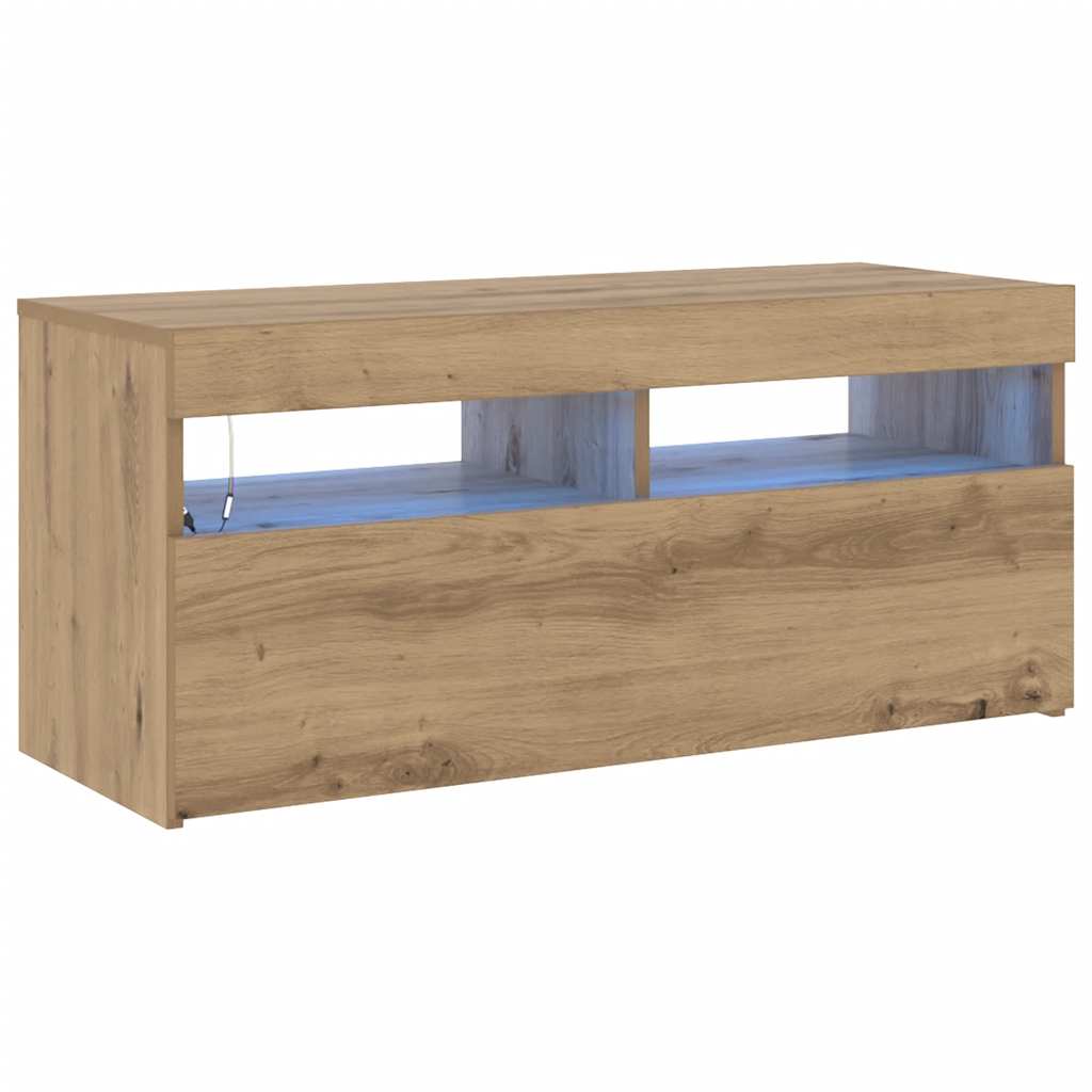 TV Cabinet with LED Lights Artisan Oak 90x35x40 cm Engineered Wood