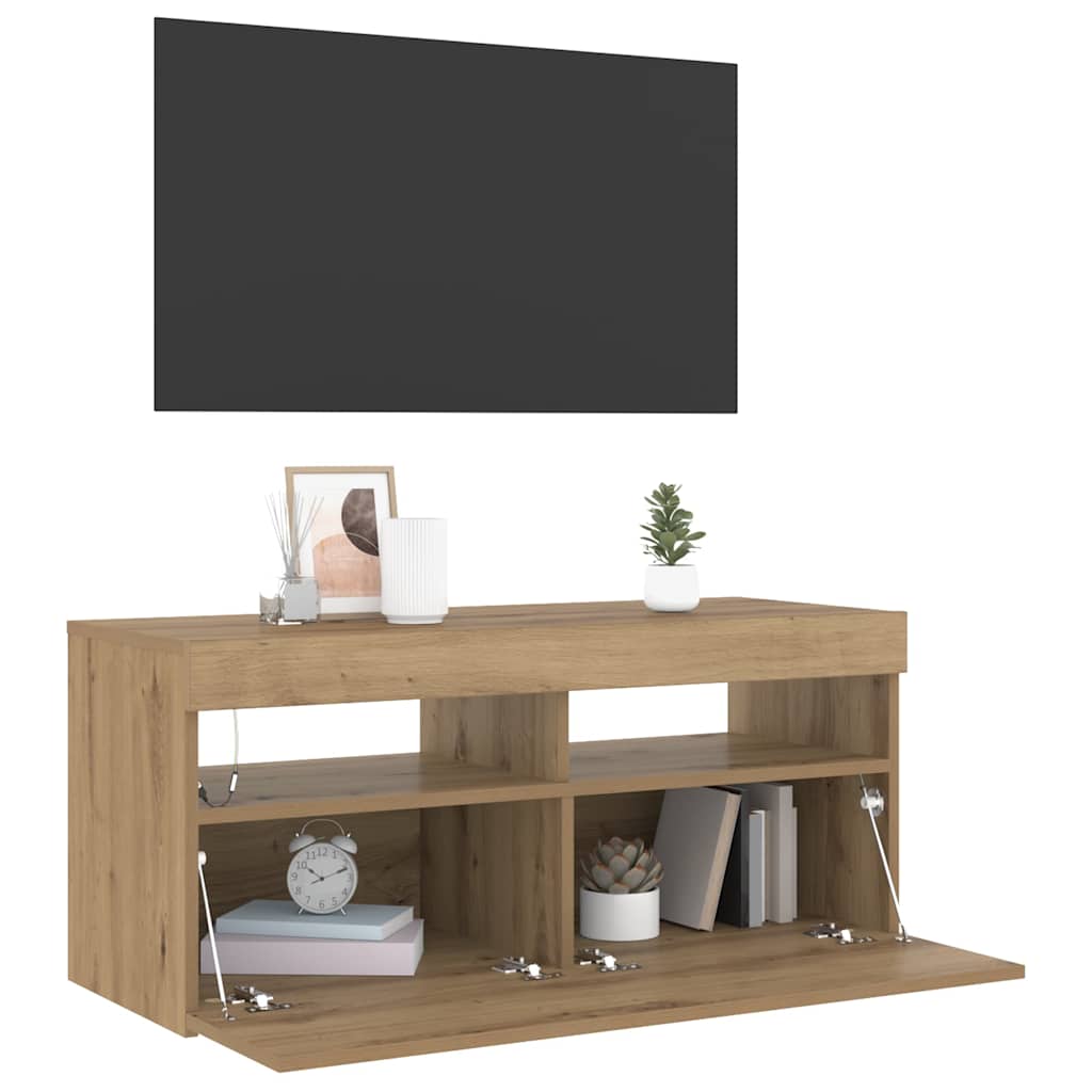 TV Cabinet with LED Lights Artisan Oak 90x35x40 cm