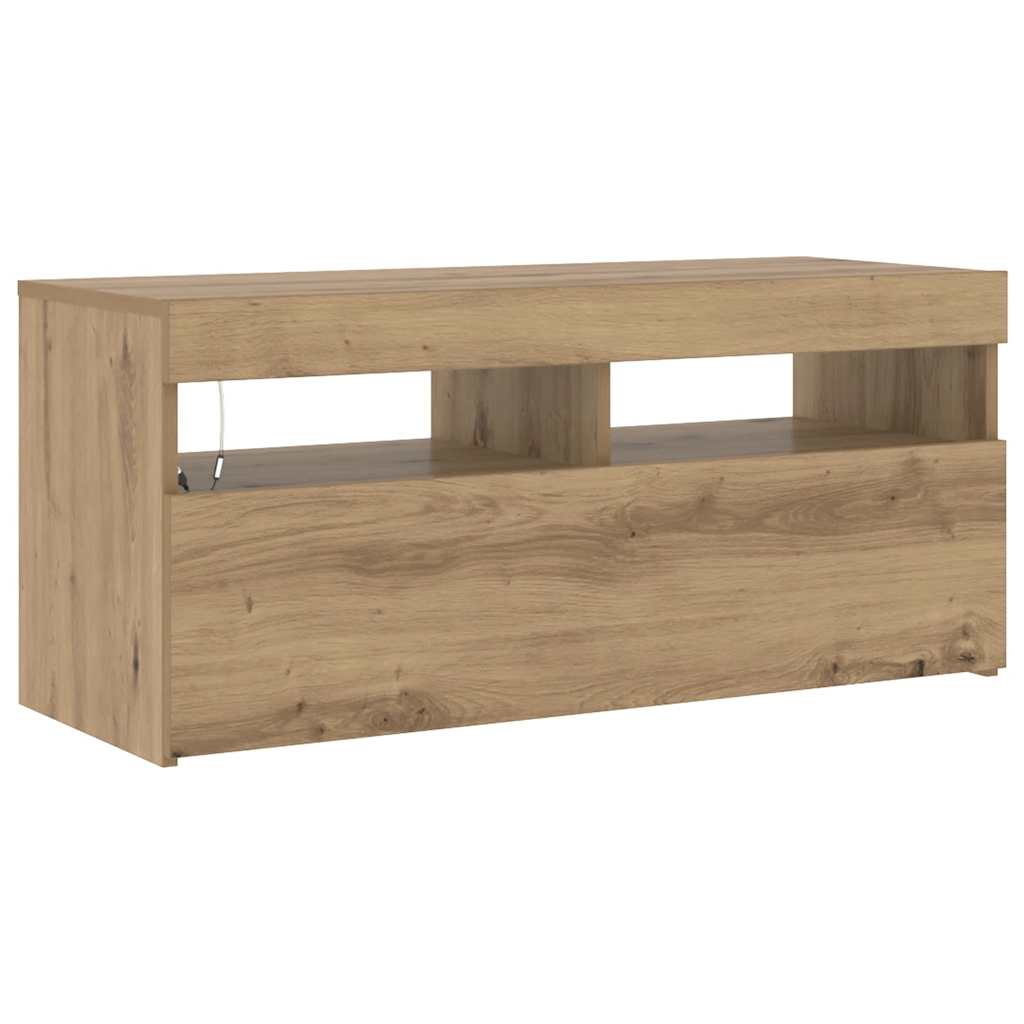 TV Cabinet with LED Lights Artisan Oak 90x35x40 cm Engineered Wood
