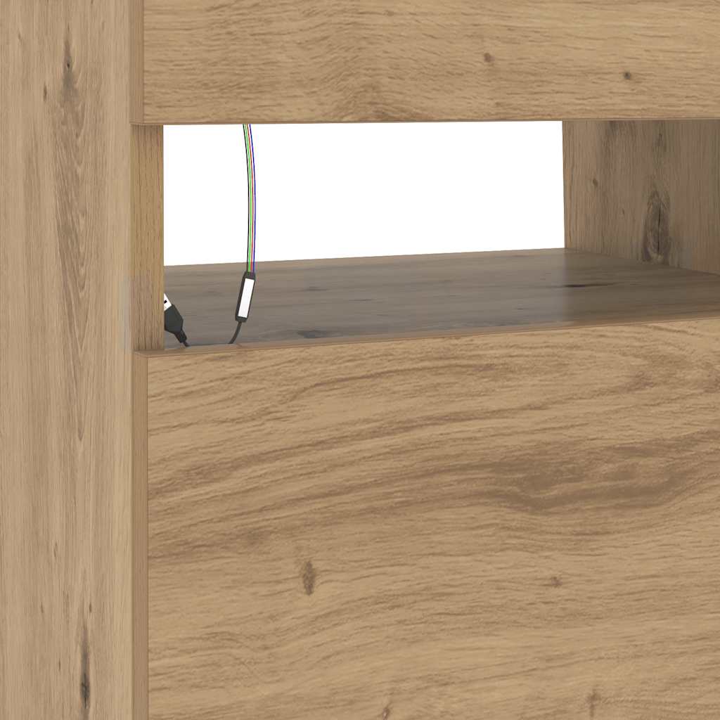 TV Cabinet with LED Lights Artisan Oak 90x35x40 cm Engineered Wood