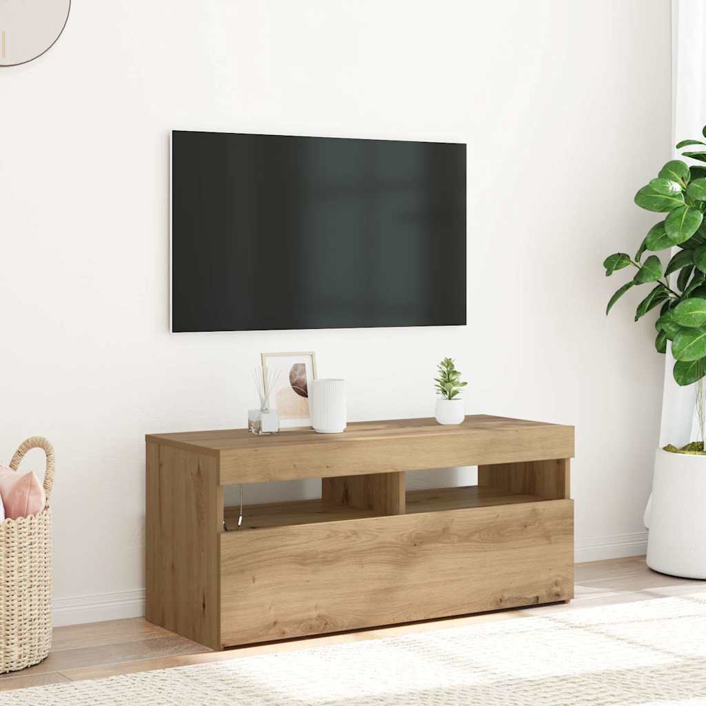 TV Cabinet with LED Lights Artisan Oak 90x35x40 cm Engineered Wood