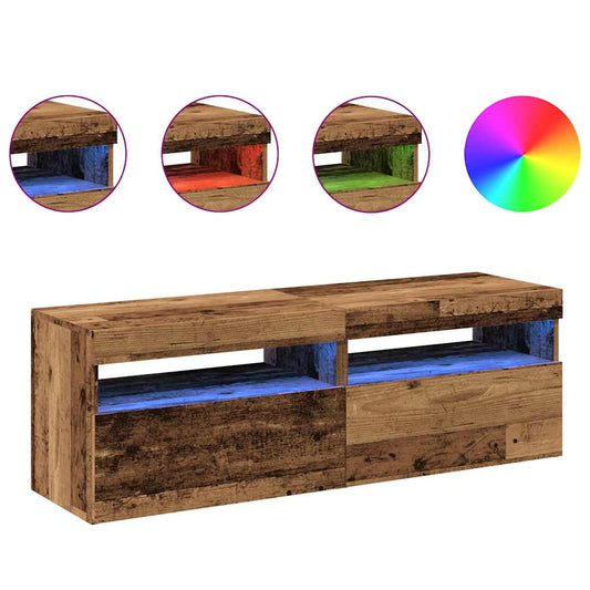 2 Piece TV Cabinet Set with LED Lights Old Wood Engineered Wood